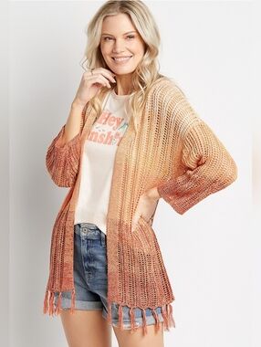 Womens Sunset Ombre Fringe Boho Open Cardigan. Size XXL